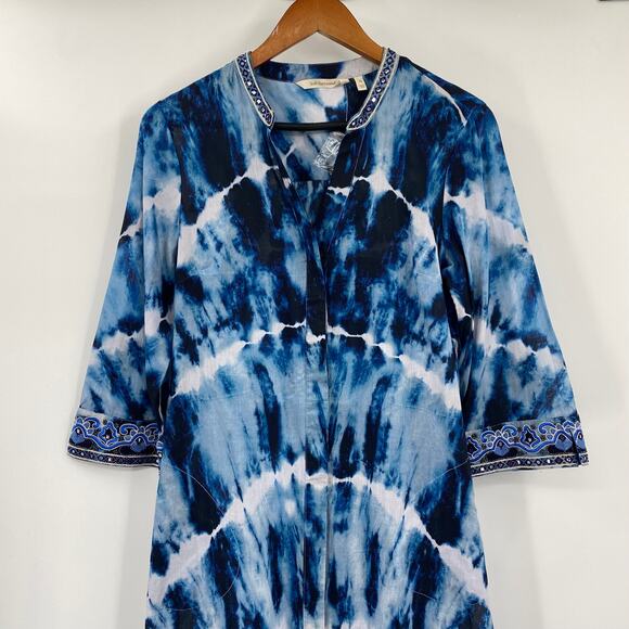 Soft Surroundings Sea Sprite Maxi Dress Embroidered Coverup Tie Dye Blue NEW XS - Picture 3 of 9